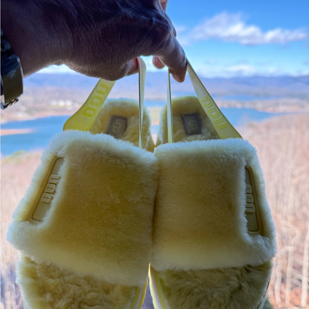 UGG Soft Yellow Fuzzy Slippers - Picture 7 of 7